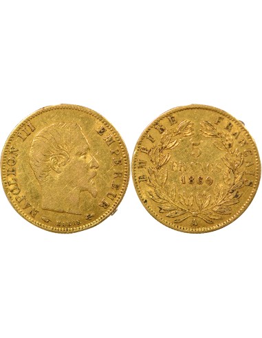 Napoléon III Tête nue 5 francs Or 1860 A Paris