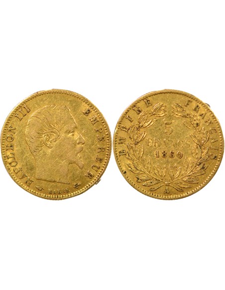 Napoléon III Tête nue 5 francs Or 1860 A Paris