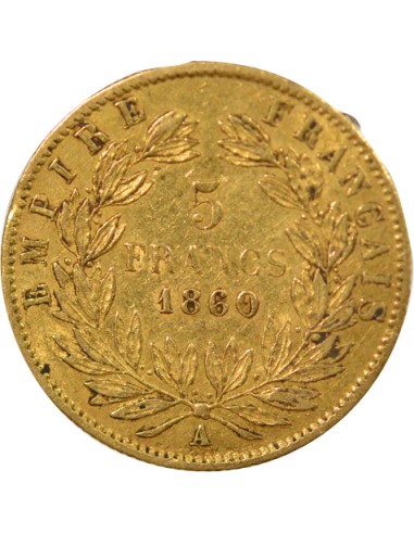 Napoléon III Tête nue 5 francs Or 1860 A Paris