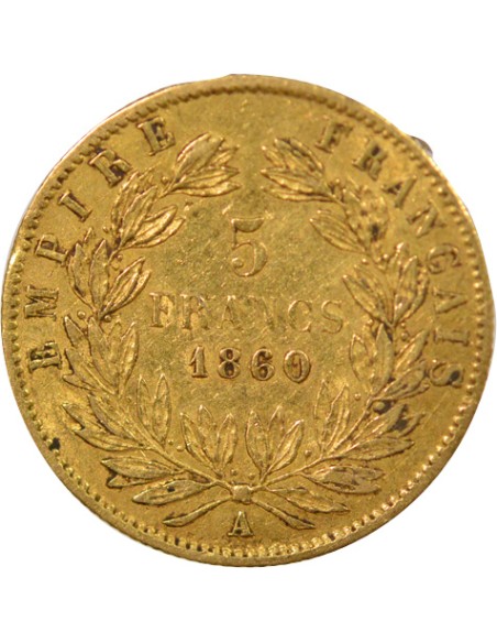 Napoléon III Tête nue 5 francs Or 1860 A Paris