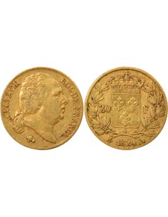 Louis XVIII Tête nue 20 francs Or 1824 A - Paris