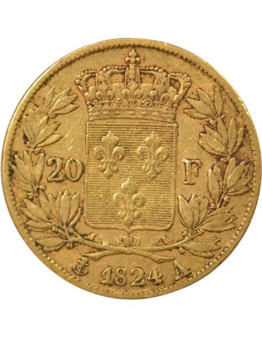 Louis XVIII Tête nue 20 francs Or 1824 A - Paris