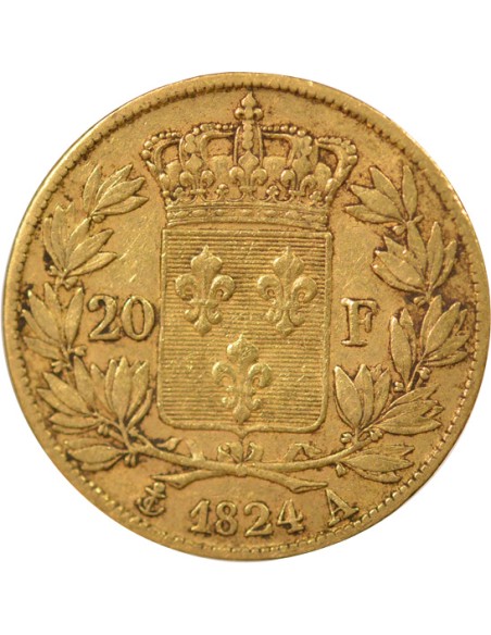 Louis XVIII Tête nue 20 francs Or 1824 A - Paris