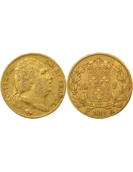Louis XVIII Tête nue 20 francs Or 1819 A - Paris