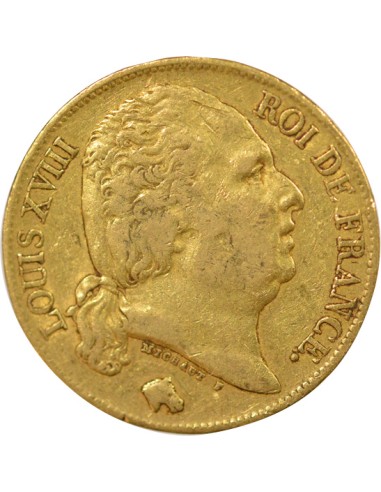 Louis XVIII Tête nue 20 francs Or 1819 A - Paris