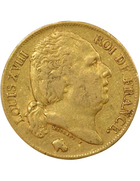 Louis XVIII Tête nue 20 francs Or 1819 A - Paris