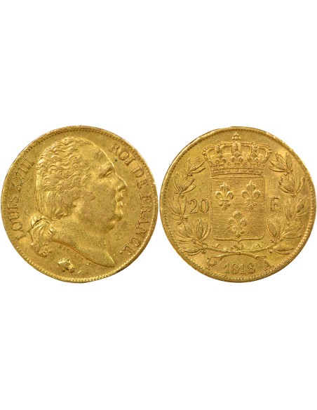 Louis XVIII Tête nue 20 francs Or 1818 A - Paris
