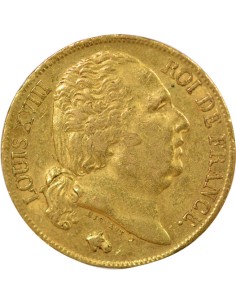 Louis XVIII Tête nue 20 francs Or 1818 A - Paris 2