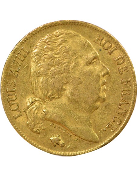 Louis XVIII Tête nue 20 francs Or 1818 A - Paris