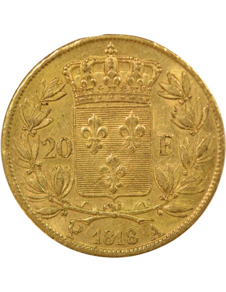 Louis XVIII Tête nue 20 francs Or 1818 A - Paris
