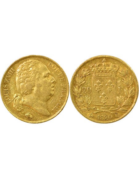 Louis XVIII Tête nue 20 francs Or 1820 Q Perpignan