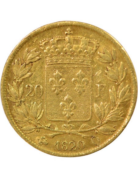 Louis XVIII Tête nue 20 francs Or 1820 Q Perpignan