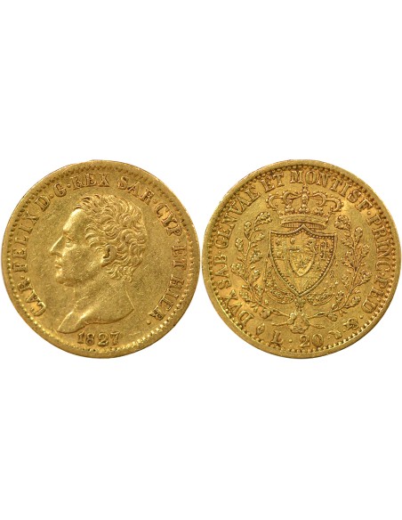 Sardaigne Charles-Félix 20 lire Or 1827 T Turin