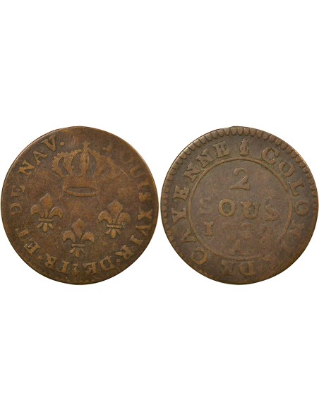Guyane Française Louis XVI 2 sous Billon 1789 A - Paris