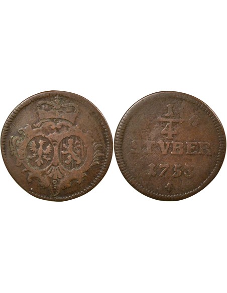 Etats-Allemands (Sayn-Altenkirchen) Charles-Guillaume-Frédéric de Brandebourg-Ansbach 1/4 stuber Cuivre 1753
