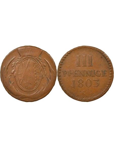 Etats Allemands (Saxe) Frederic Auguste III 3 pfennig Cuivre 1803 C Dresden (Saxonie)