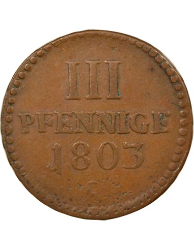 Etats Allemands (Saxe) Frederic Auguste III 3 pfennig Cuivre 1803 C Dresden (Saxonie)