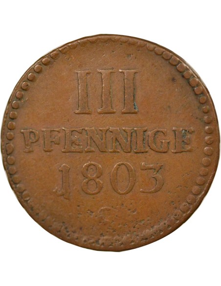 Etats Allemands (Saxe) Frederic Auguste III 3 pfennig Cuivre 1803 C Dresden (Saxonie)