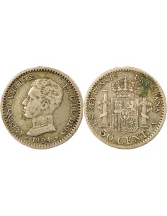 Espagne Alphonse XIII d'Espagne 4e Portrait 50 centimos Argent 1904 AI Madrid