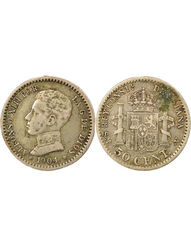 Espagne Alphonse XIII d'Espagne 4e Portrait 50 centimos Argent 1904 AI Madrid