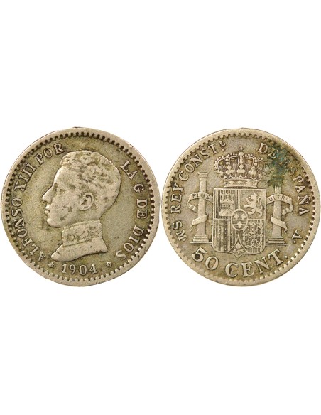 Espagne Alphonse XIII d'Espagne 4e Portrait 50 centimos Argent 1904 AI Madrid