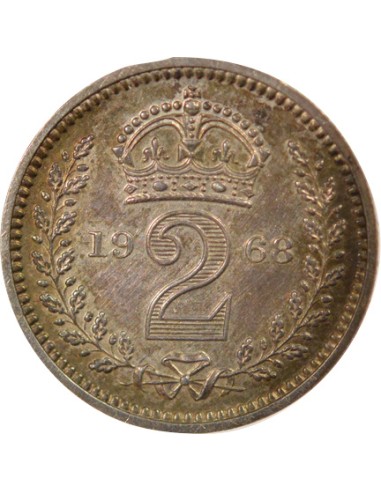 Reine d'Angleterre et du Commonwealth Maundy 2 pence Argent 1968 Londres