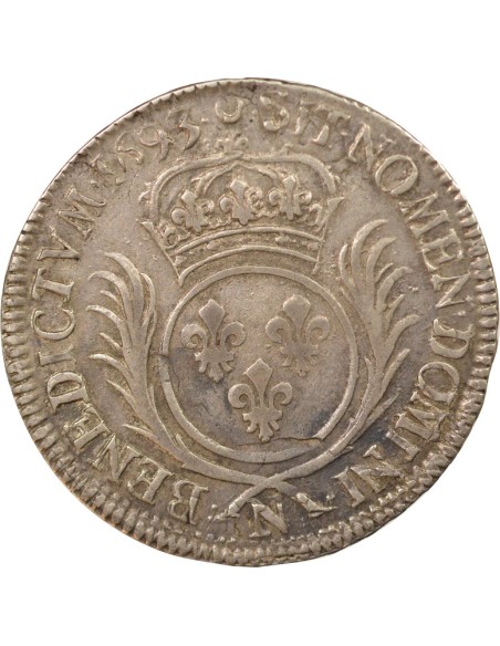Louis XIV Aux Palmes 1/2 ecu Argent 1693 N Montpellier