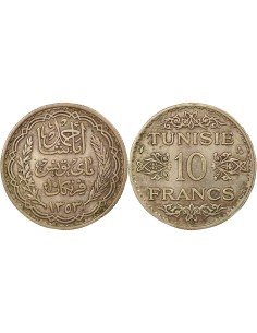 Tunisie Ahmed II Bey 10 francs Argent 1353 AH (1935) A Paris