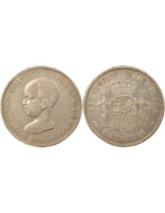 Espagne Alphonse XIII d'Espagne 5 pesetas Argent 1889 AI Madrid