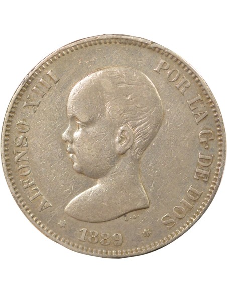 Espagne Alphonse XIII d'Espagne 5 pesetas Argent 1889 AI Madrid