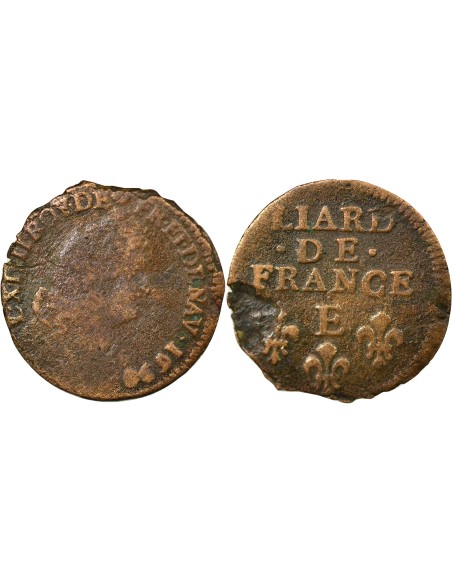 Louis XIV Au Buste Âgé 1 liard Cuivre 1698 E Tours