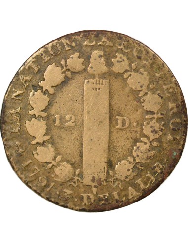 Louis XVI Au Faisceau 12 denier Cuivre 1791 A - Paris