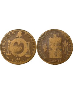 Louis XVI A la Balance 2 sols Cuivre 1793 AA Metz