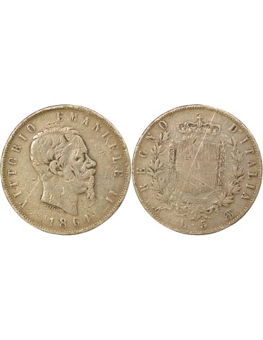 Italie Victor Emmanuel II 5 lire Argent 1864 Naples