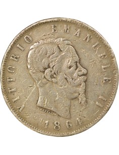 Italie Victor Emmanuel II 5 lire Argent 1864 Naples 2