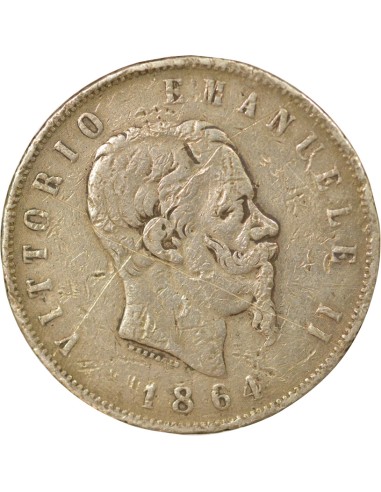 Italie Victor Emmanuel II 5 lire Argent 1864 Naples