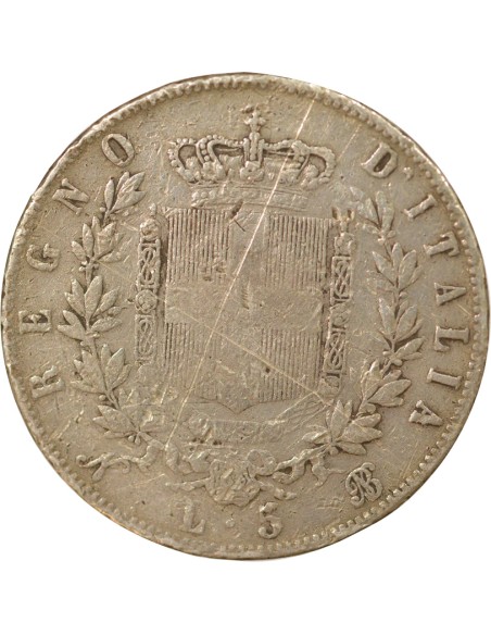 Italie Victor Emmanuel II 5 lire Argent 1864 Naples