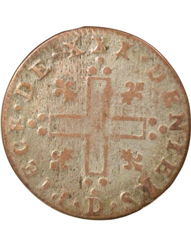 Louis XIV Mousquetaire 30 deniers Billon 1710 D Lyon