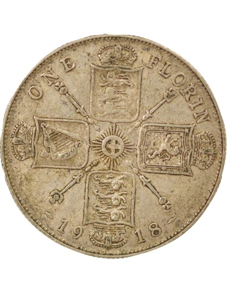 Empereur des Indes 1re Effigie 1 florin Argent 1918 Londres