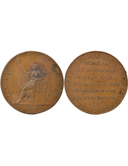 A la Liberté 2 sols Cuivre 1791 Londres