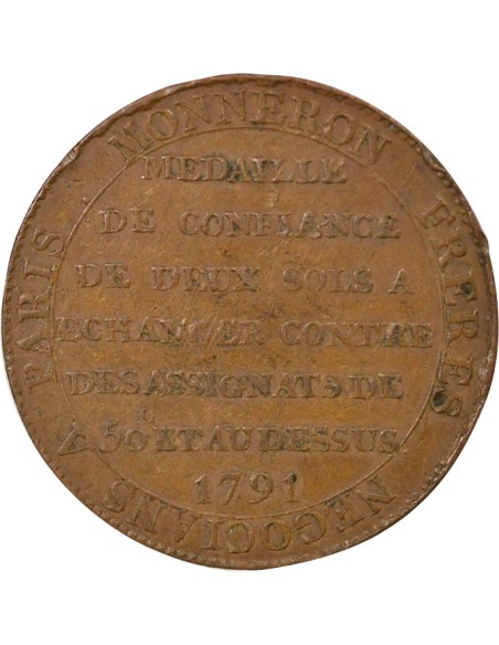 A la Liberté 2 sols Cuivre 1791 Londres