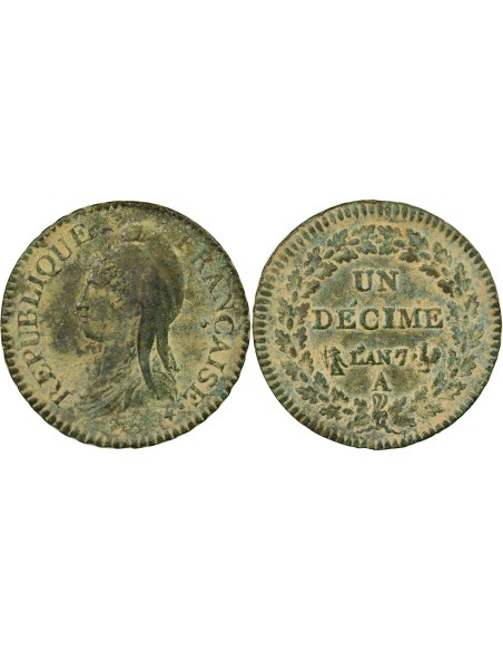 Grand Module 1 décime Cuivre An 7 (1798-1799) A - Paris