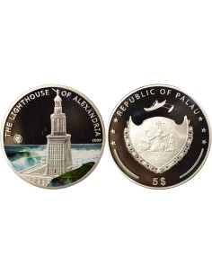 Palaos Phare d'Alexandrie 5 dollars Argent 2009