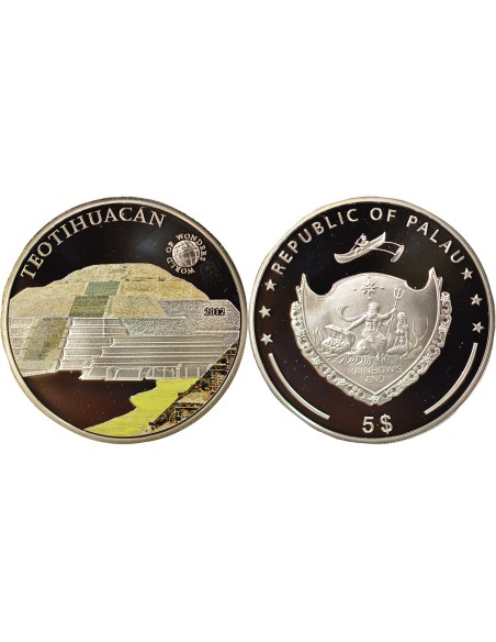 Palaos Theotihuacan 5 dollars Argent 2012