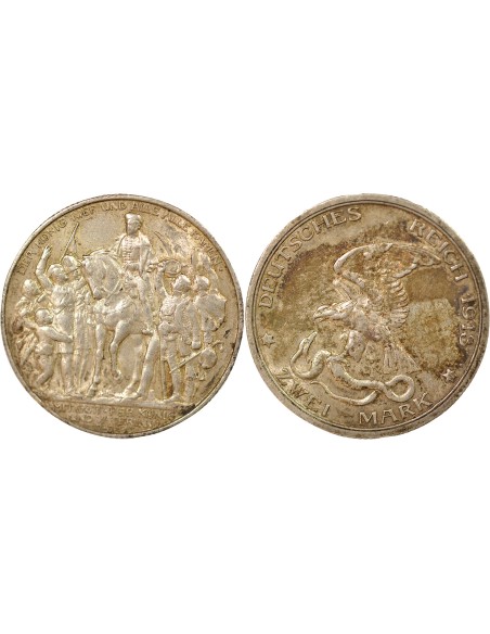 Etats Allemands (Prusse) Guillaume II Déclaration de Guerre 2 mark Argent 1913 A Berlin