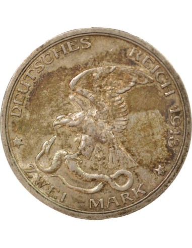 Etats Allemands (Prusse) Guillaume II Déclaration de Guerre 2 mark Argent 1913 A Berlin