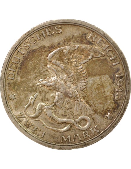 Etats Allemands (Prusse) Guillaume II Déclaration de Guerre 2 mark Argent 1913 A Berlin