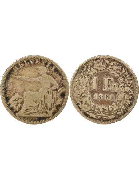 Suisse Helvetia assise 1 franc Argent 1860 Berne