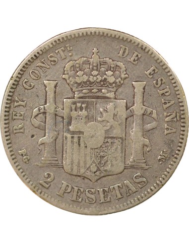 Espagne Alphonse XIII d'Espagne 1er Portrait 2 pesetas Argent 1892 AI Madrid