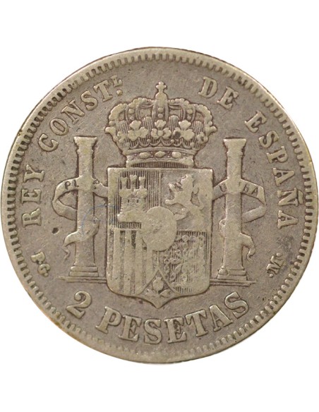 Espagne Alphonse XIII d'Espagne 1er Portrait 2 pesetas Argent 1892 AI Madrid